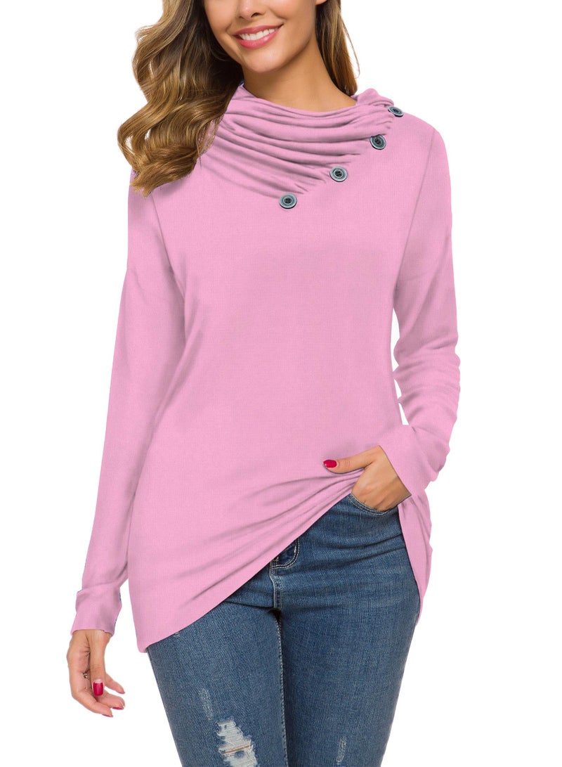 WEACZZY Womens Long Sleeve Shirts Button Cowl Neck Casual Loose Tunic Tops Blouse Dressy (Medium, 09 Pink) - Image 5